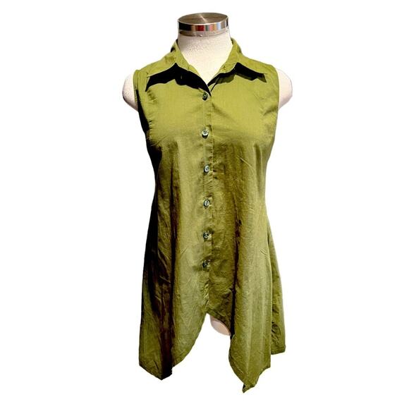Norma Kamali Button Front Tunic Top Size Green Cotton Sleeveless Size XS - Picture 2 of 7